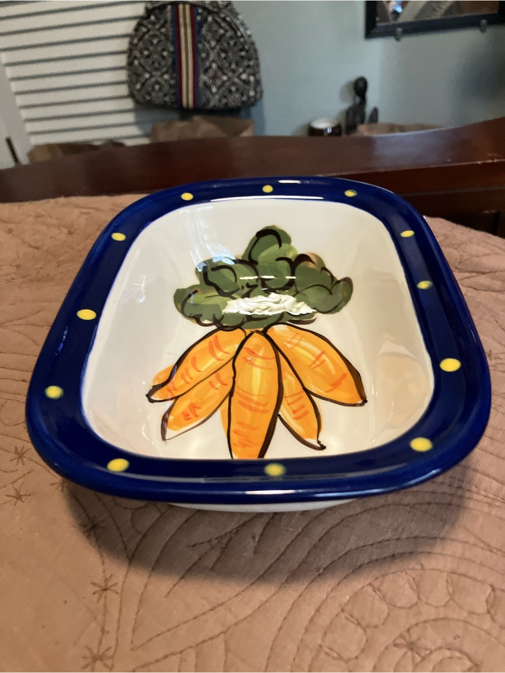 Hand-Painted Ceramic Serving Dish with Carrot Motif - Blue & White